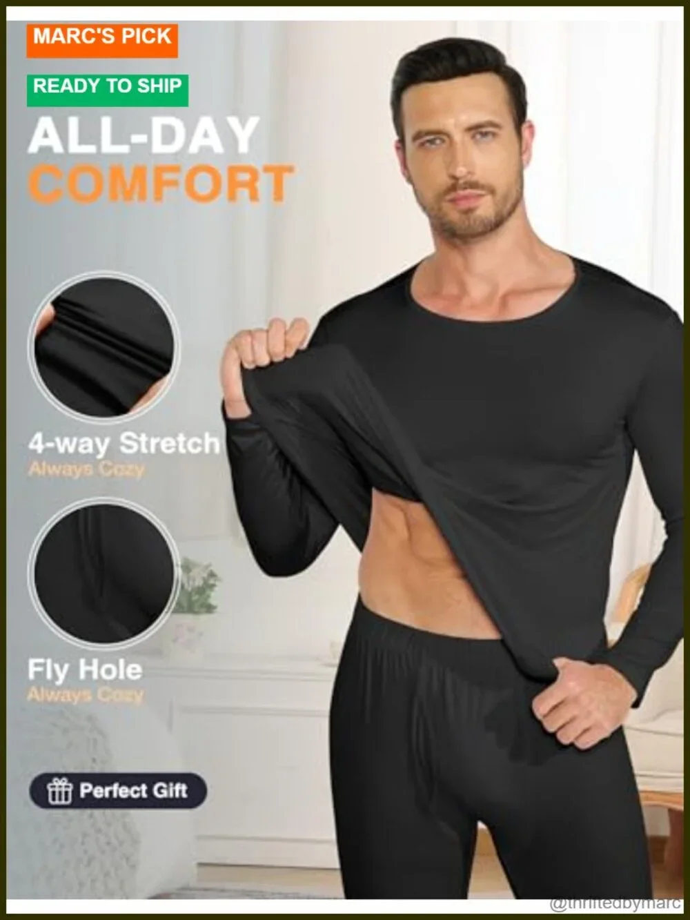 Thermal Underwear Set for Men Fleece Lined Warm Base Layer Long Johns 3 Pack